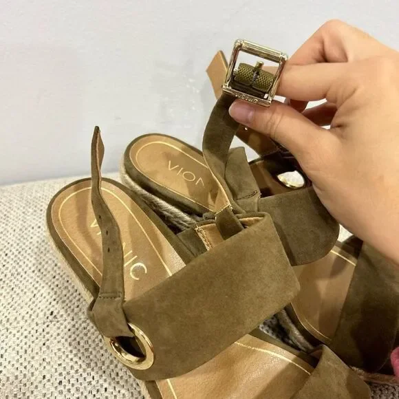 Vionic Vero Jute Brown Slingback Espadrilles Wedge Sandals Women's Size 6 Leathe - Picture 3 of 5